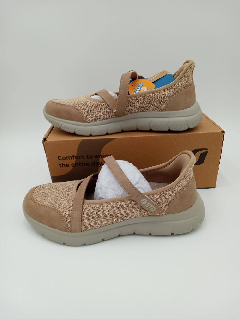 STQ Shoes Womens Beige Mary Jane Flats Slip On Comfort ST2303045 Size 9